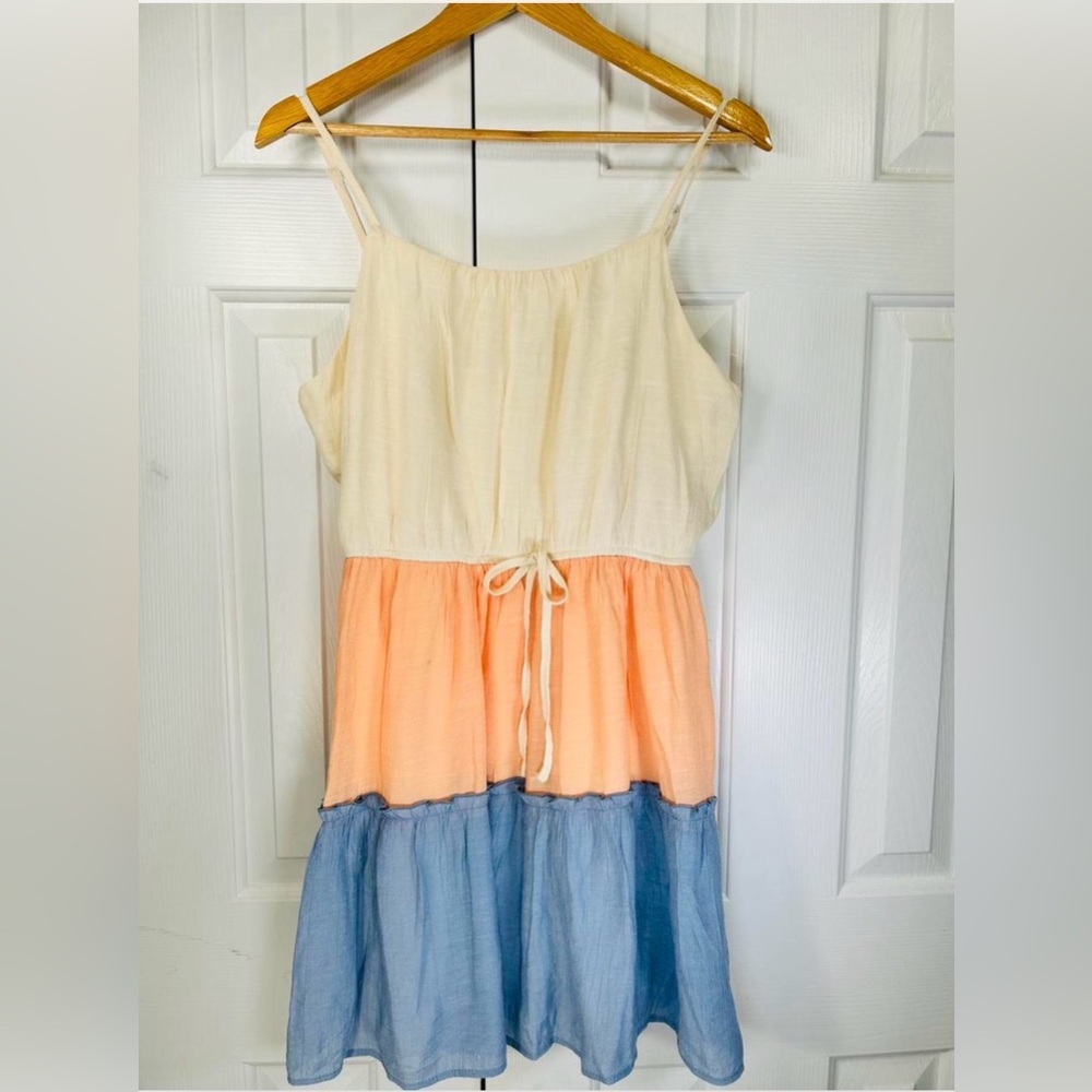 Colorblock Sleeveless Dress - Cream, Peach, and Blue